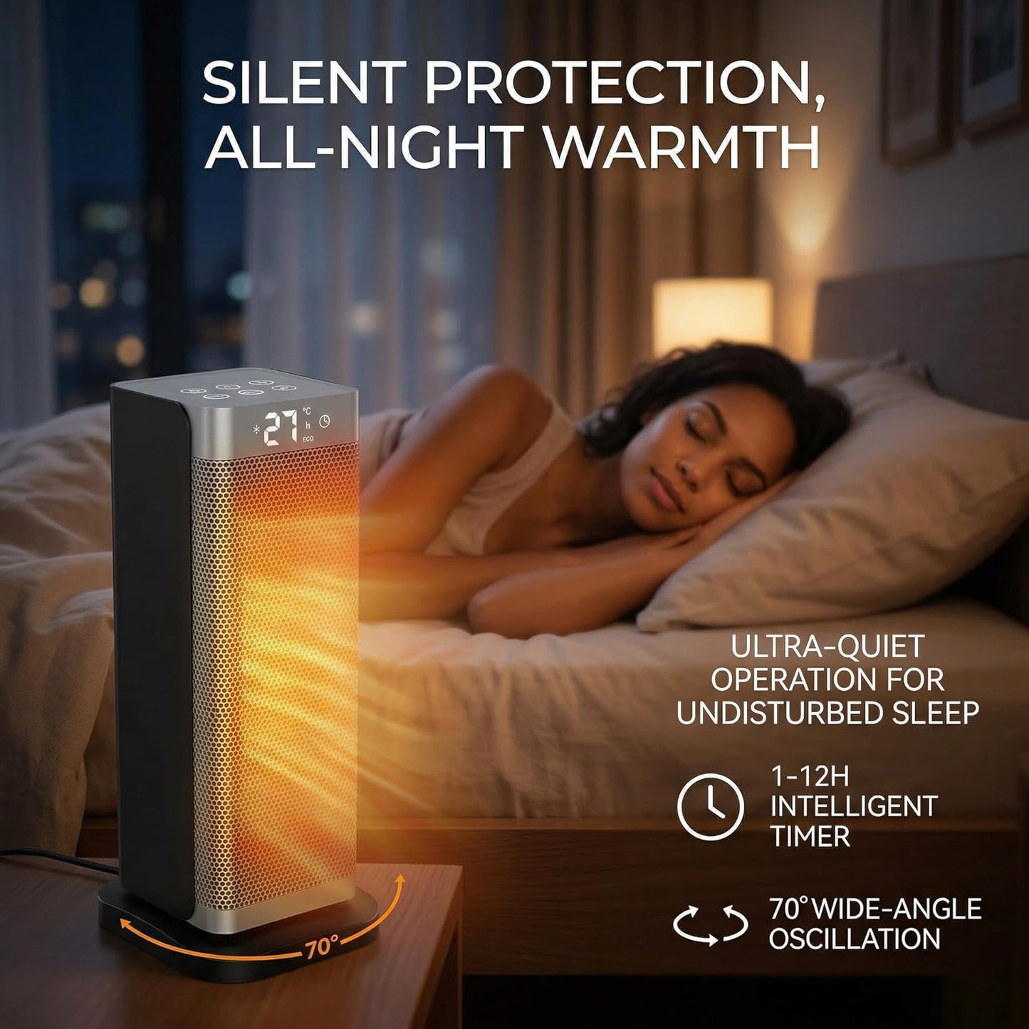 1500W PTC Heating Electric Space Heater with Thermostat for Indoor Use, DEMO