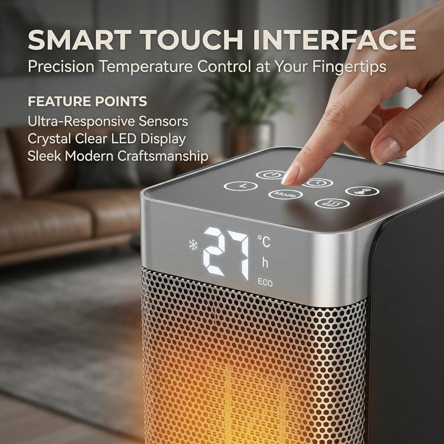 1500W PTC Heating Electric Space Heater with Thermostat for Indoor Use, DEMO