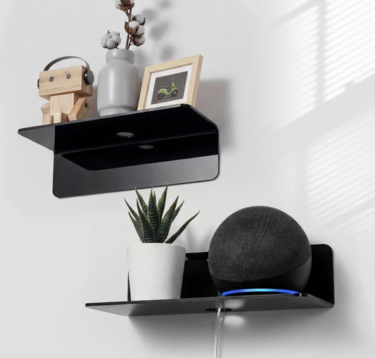 Acrylic Floating Wall Shelves Set of 2 Damage-Free Storage Black Size NEW
