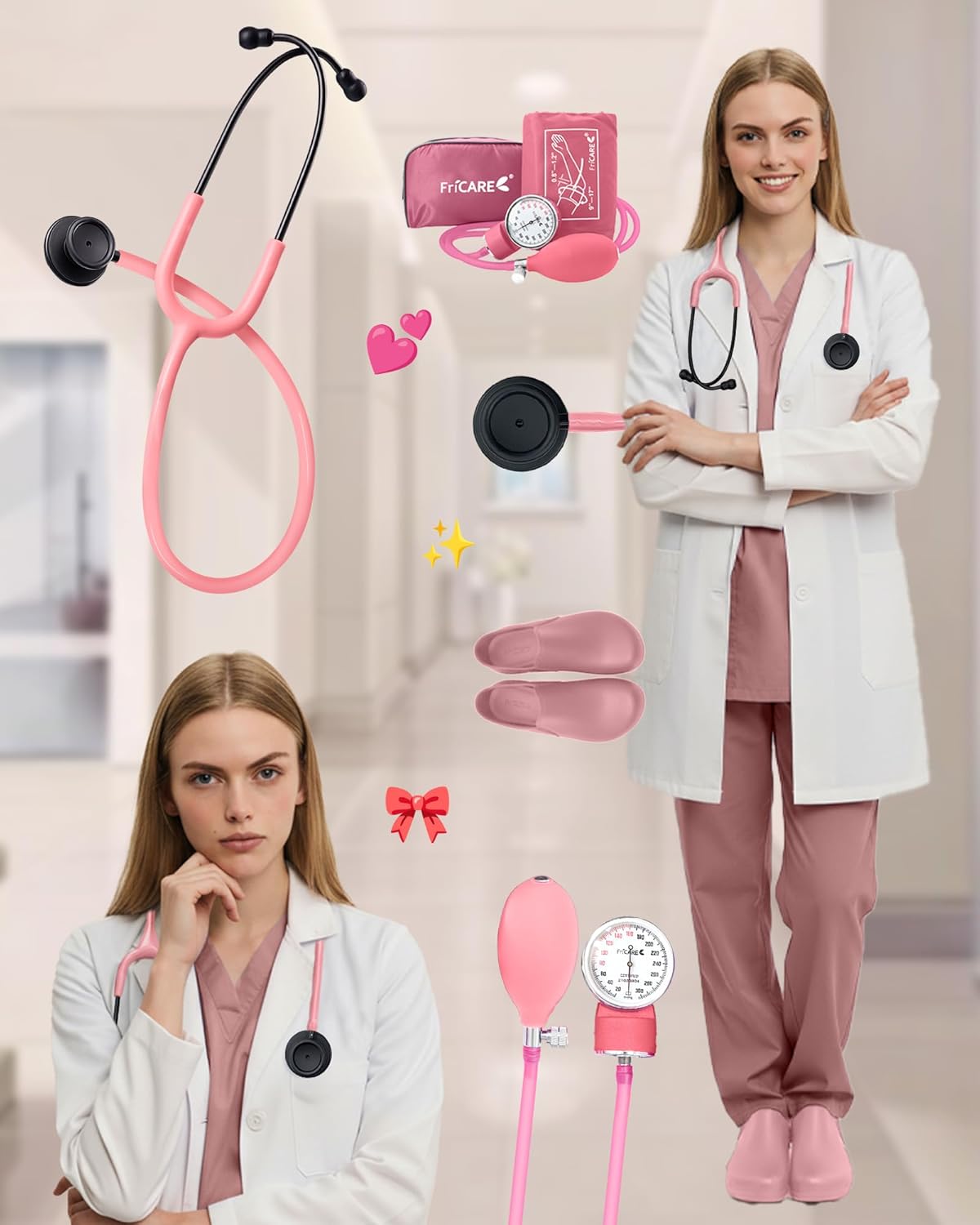 FriCARE Lightweight Dual Head Stethoscope for Medical Home Use in Red NEW