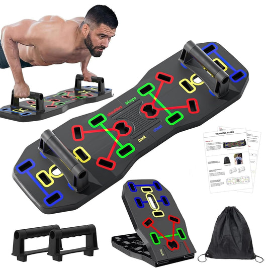 Portable Foldable 10-in-1 Push Up Bar Strength Training Equipment Black DEMO