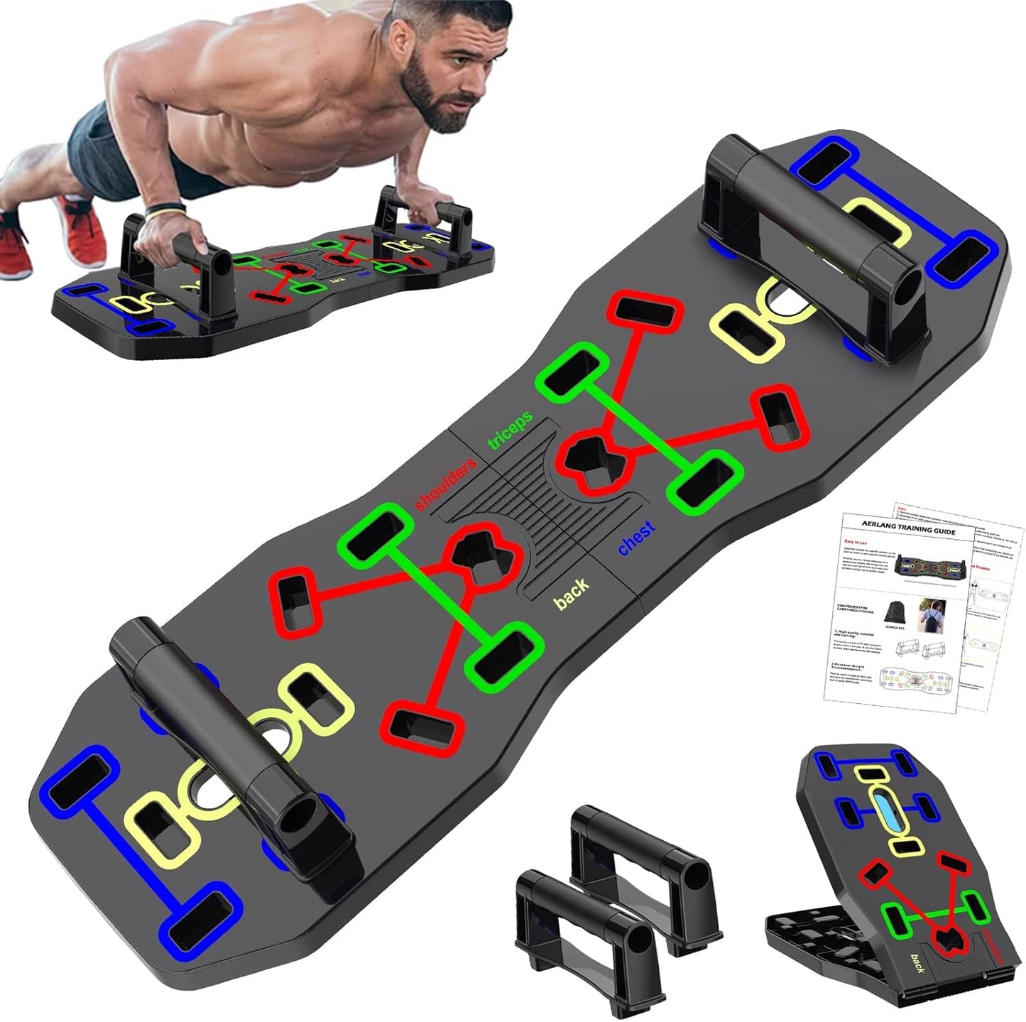 Portable Foldable 10-in-1 Push Up Bar Strength Training Equipment Black DEMO