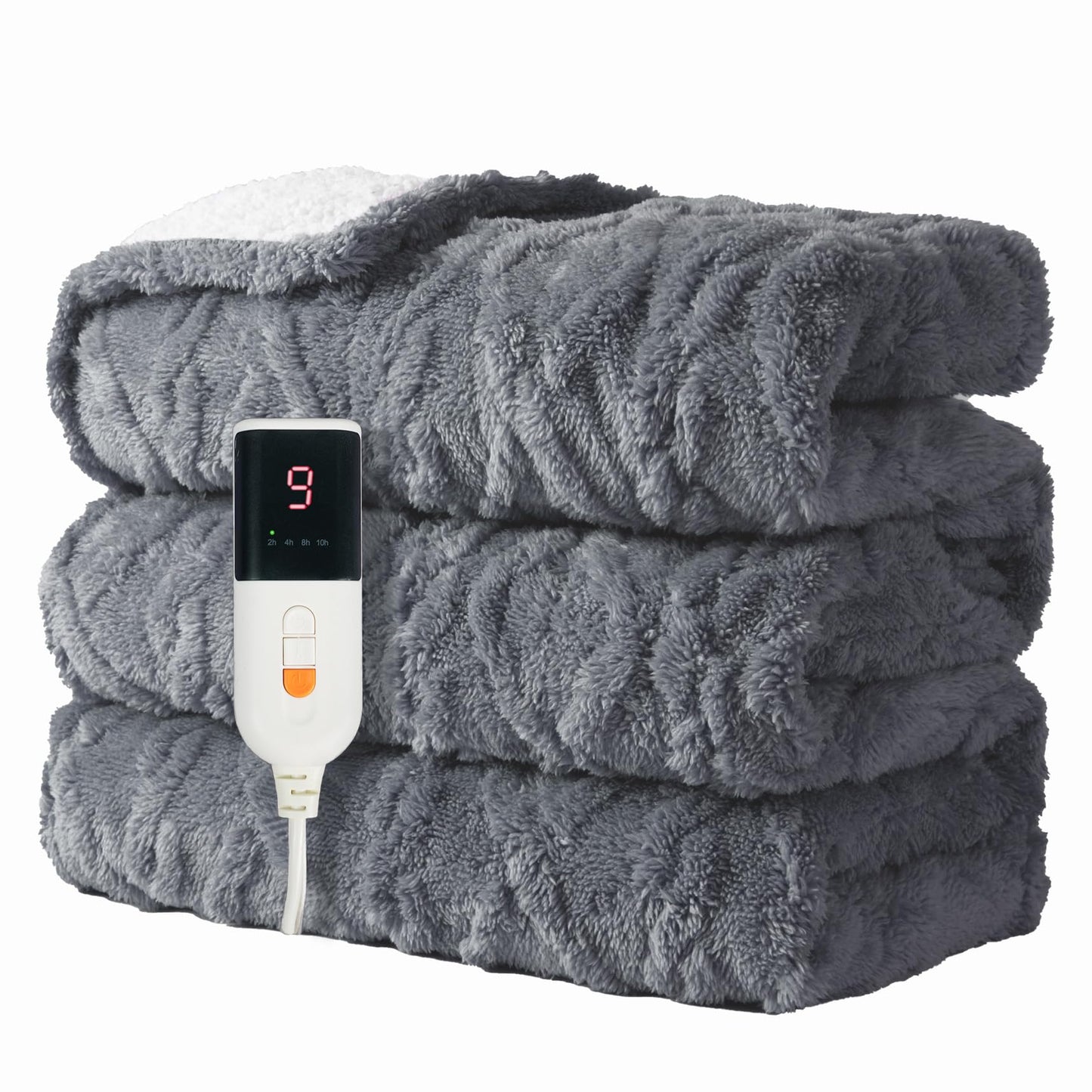 Aheadpret Grey Throws Electric Throw Blanket 9 Heat Settings Size 130x160cm NEW