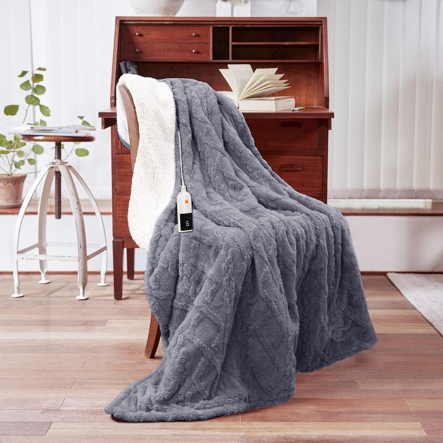 Aheadpret Grey Throws Electric Throw Blanket 9 Heat Settings Size 130x160cm NEW