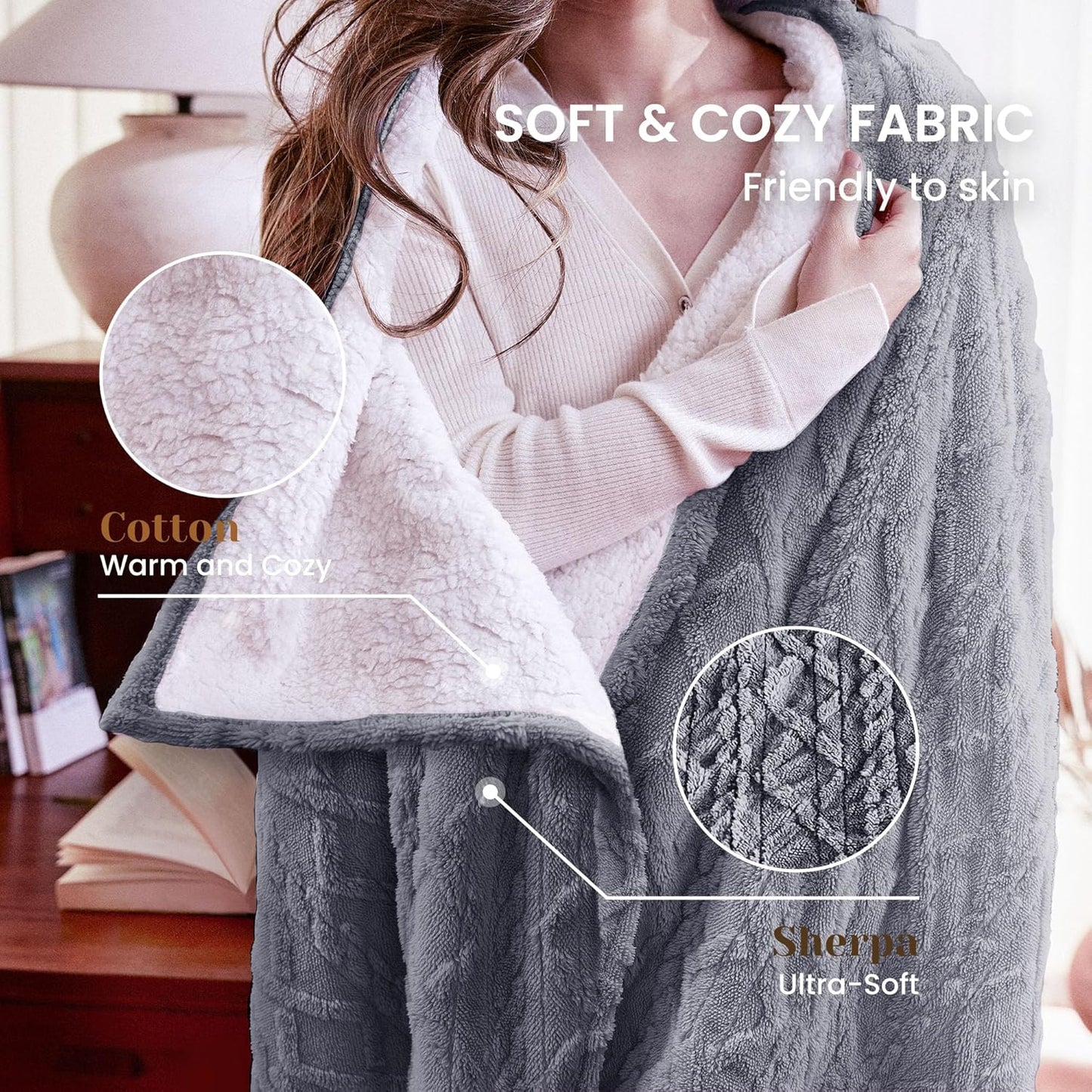 Aheadpret Grey Throws Electric Throw Blanket 9 Heat Settings Size 130x160cm NEW
