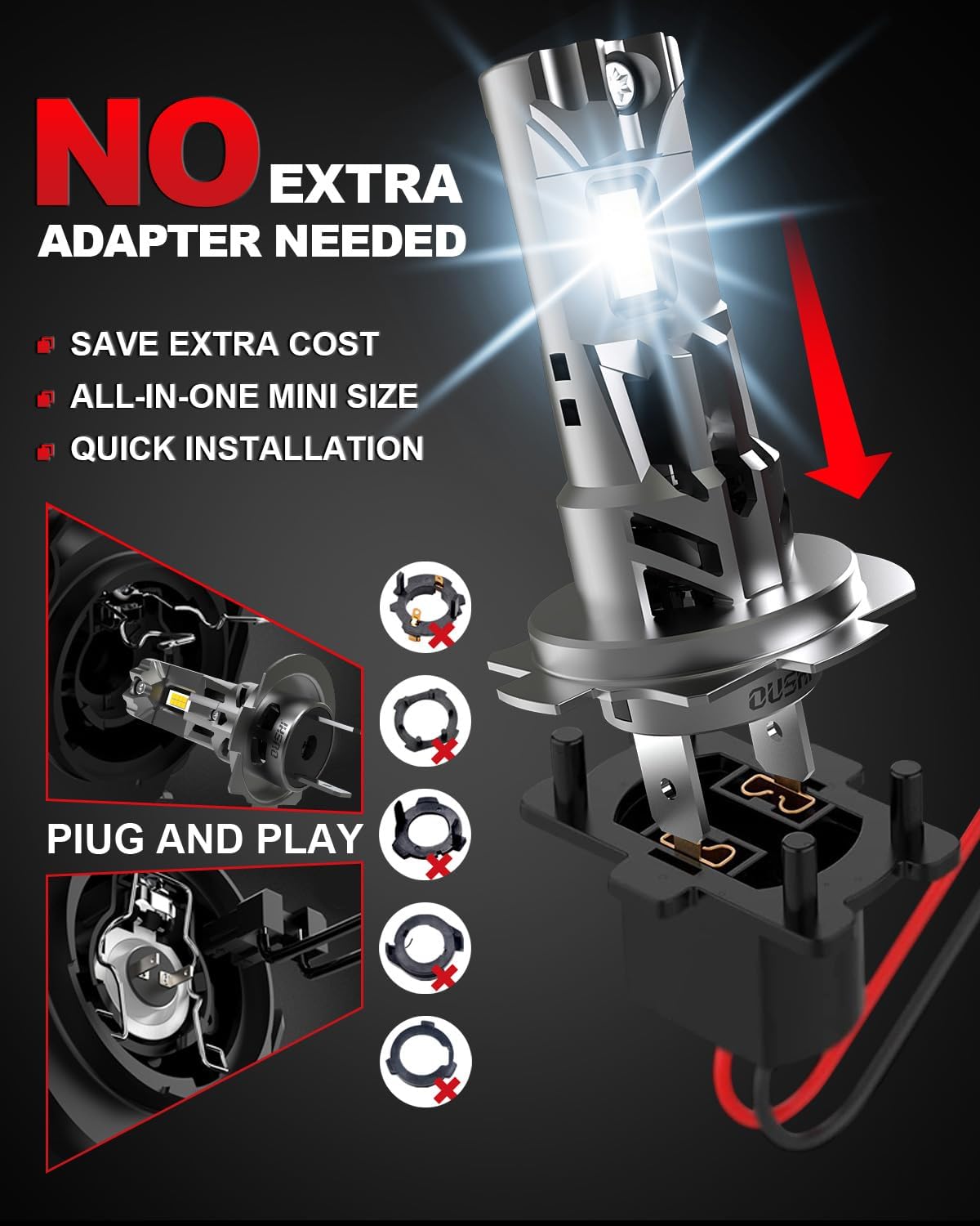 OUSHI H7 Headlights LED Headlight Bulbs - 500% Brighter, 6000K Xenon White, NEW