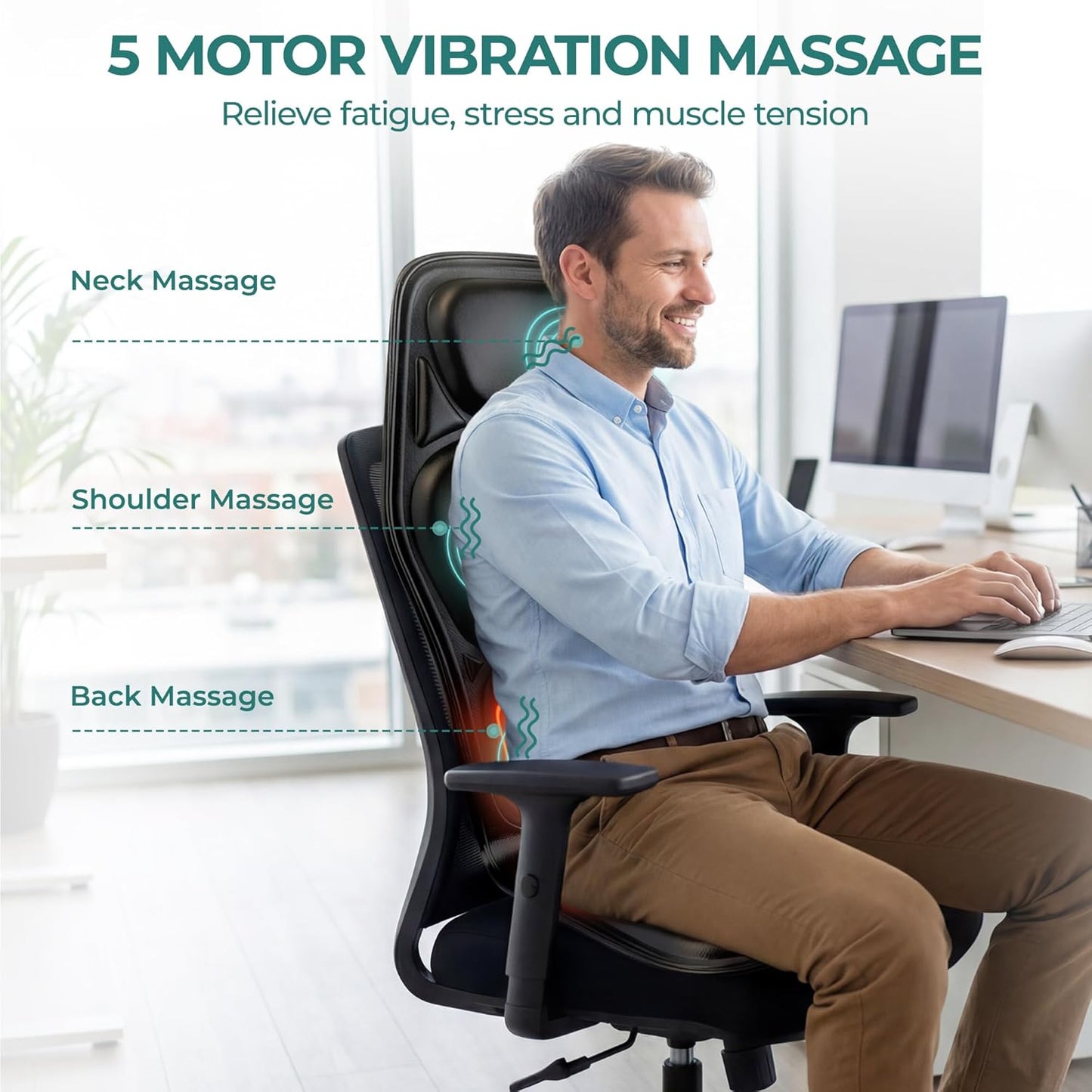 Himouta Vibrating Back Massager Seat Cushion with Heat, Deep Black, DEMO