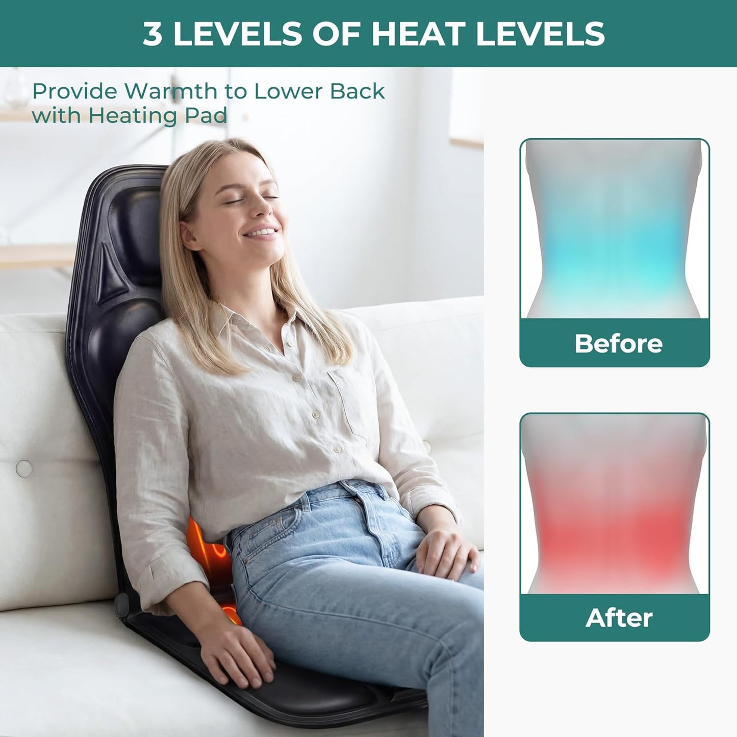 Himouta Vibrating Back Massager Seat Cushion with Heat, Deep Black, DEMO