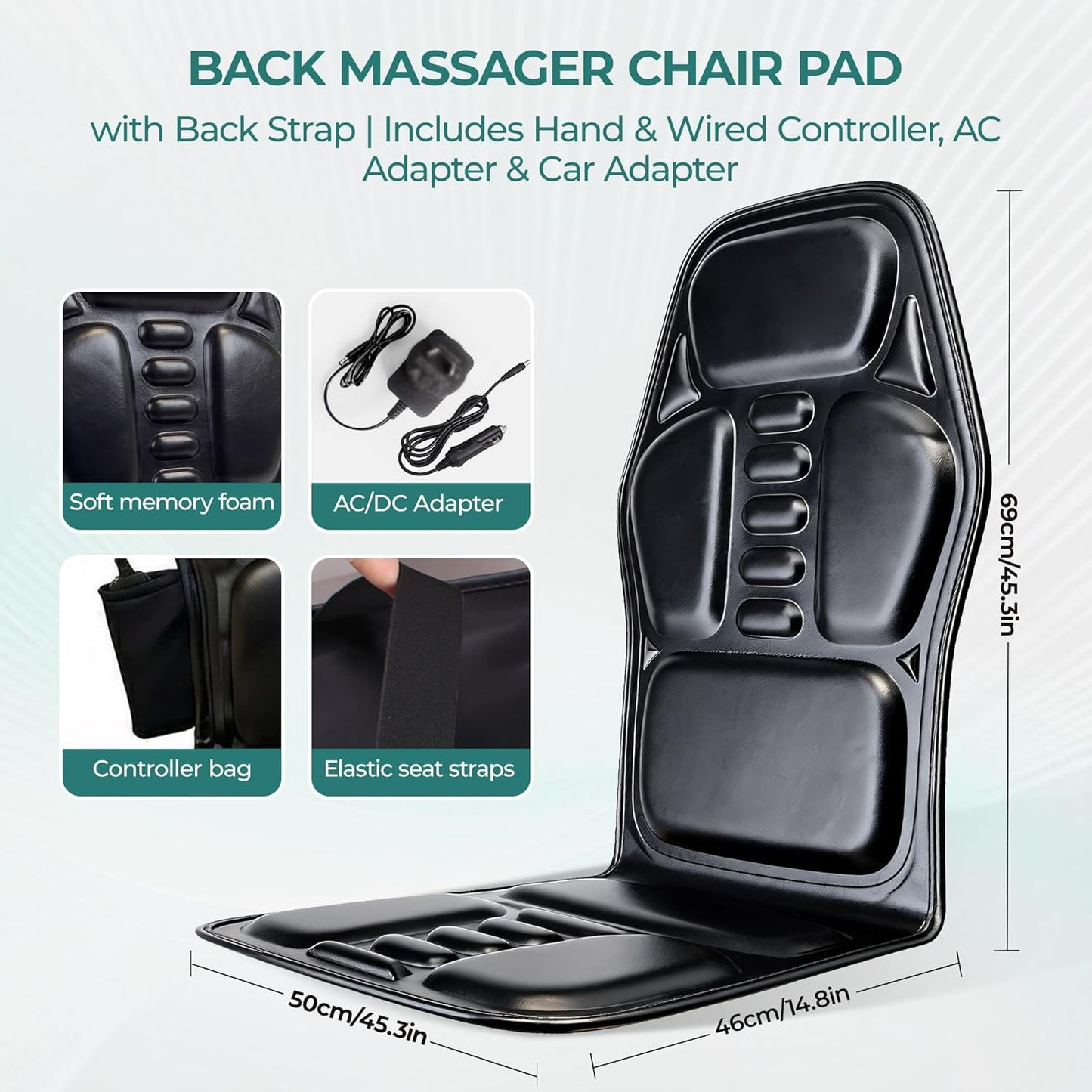 Himouta Vibrating Back Massager Seat Cushion with Heat, Deep Black, DEMO