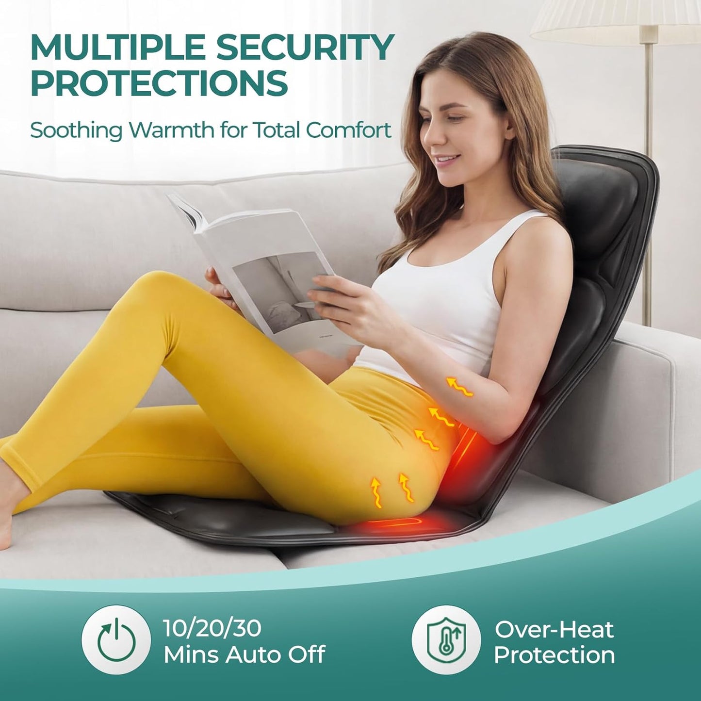 Himouta Vibrating Back Massager Seat Cushion with Heat, Deep Black, DEMO