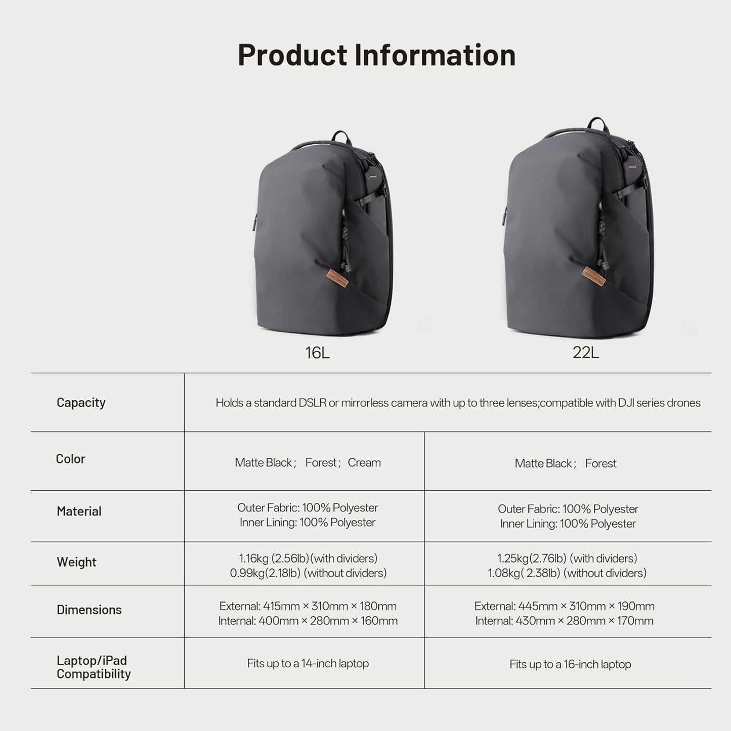 PGYTECH OneGo Lite 16L Camera Backpack Water-Resistant DSLR Mirrorless NEW