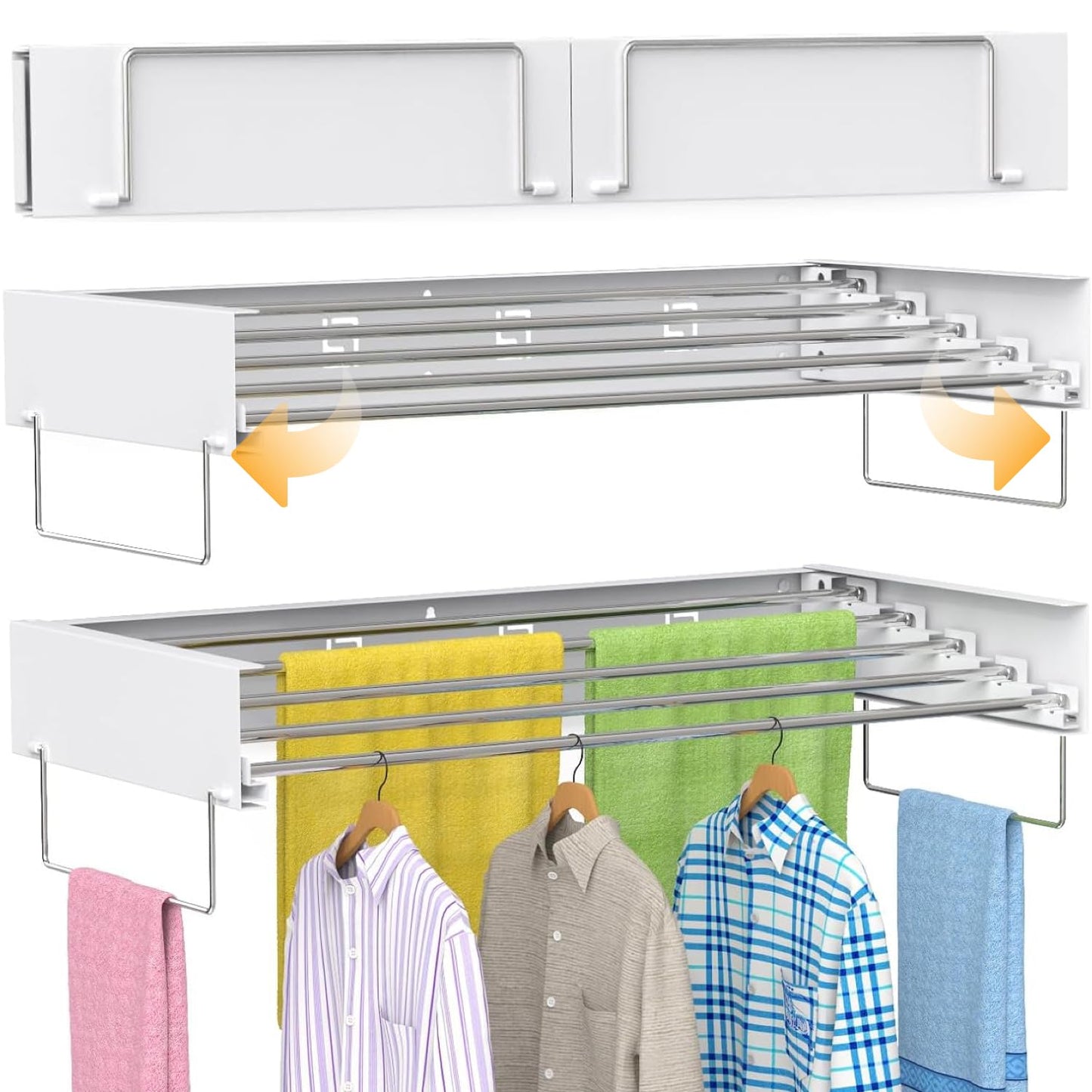 Wall-Mounted Dry Rack Foldable Clothes Line Laundry Drying Storage 100cm NEW