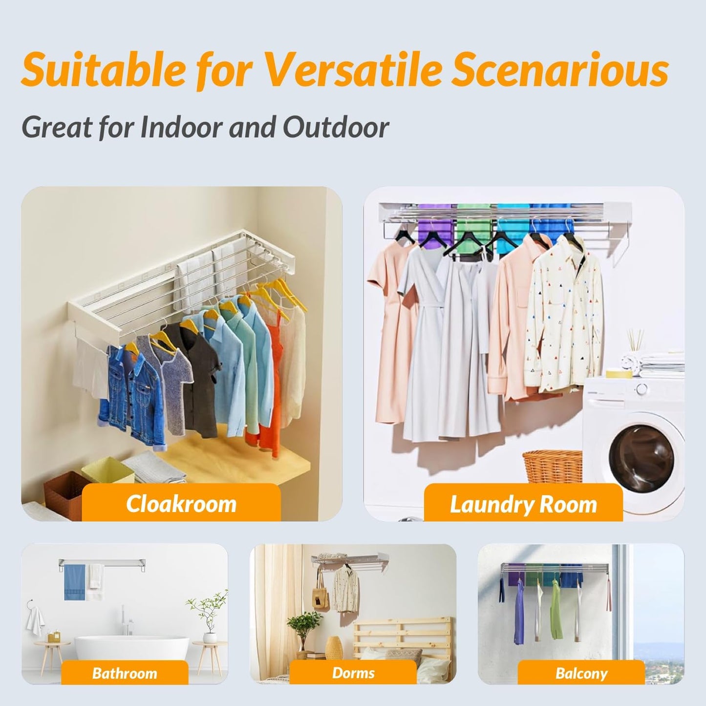 Wall-Mounted Dry Rack Foldable Clothes Line Laundry Drying Storage 100cm NEW