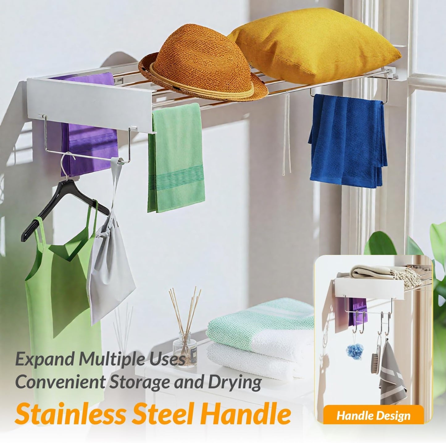 Wall-Mounted Dry Rack Foldable Clothes Line Laundry Drying Storage 100cm NEW
