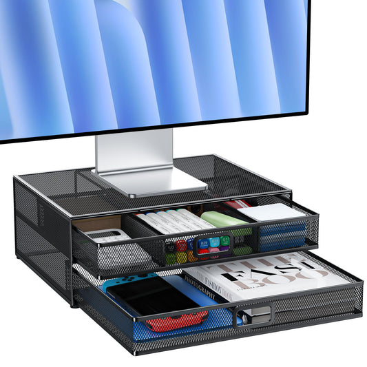 Auvo Metal Monitor Stand Riser with Two Drawers Computer Desk Organizer NEW