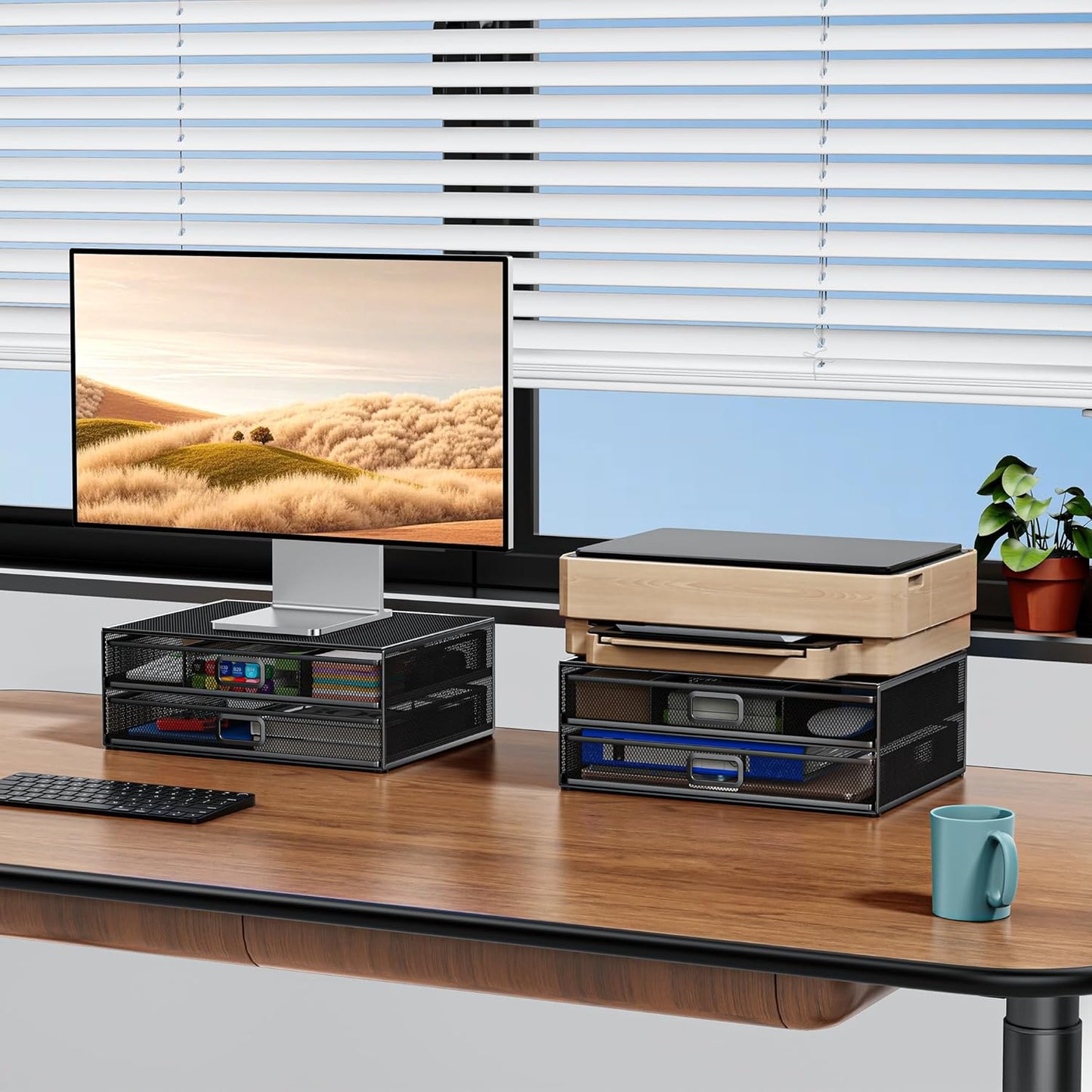 Auvo Metal Monitor Stand Riser with Two Drawers Computer Desk Organizer NEW