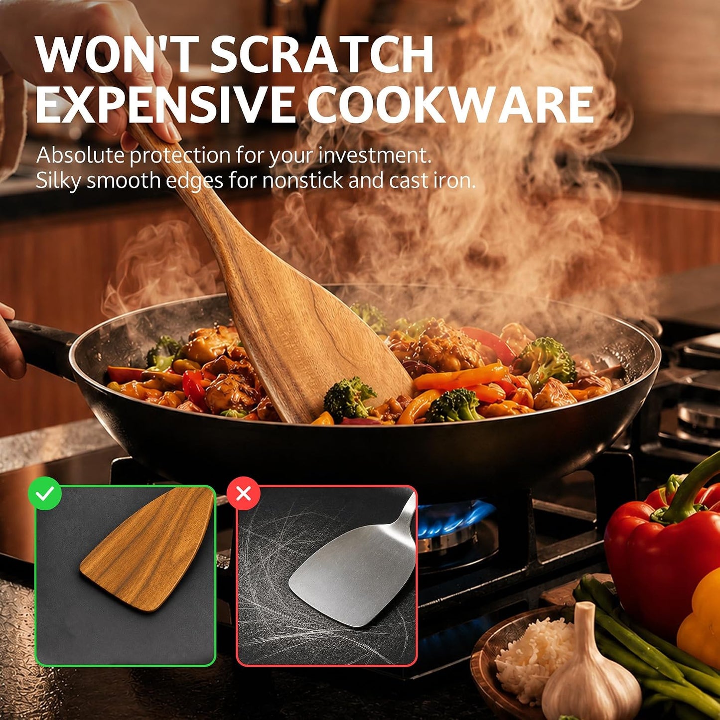 SOOMGYEOL SEOM 10-Piece Teak Wood Cooking Utensil Set with Wooden Spoons NEW