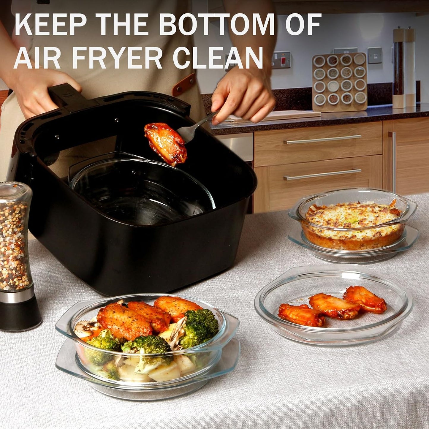 Clear Transparent Glass Casserole Dish Set of 3 Oven-Safe Bakeware Bowls DEMO