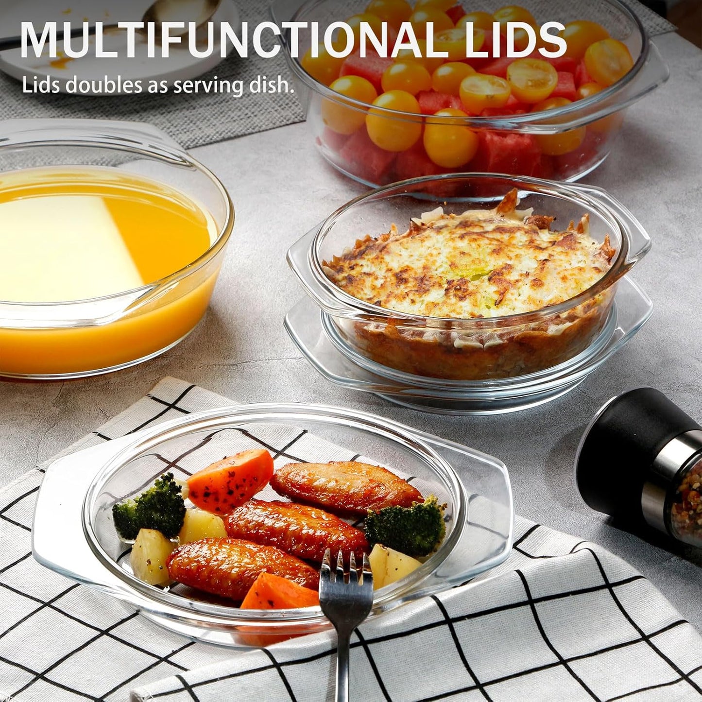 Clear Transparent Glass Casserole Dish Set of 3 Oven-Safe Bakeware Bowls DEMO