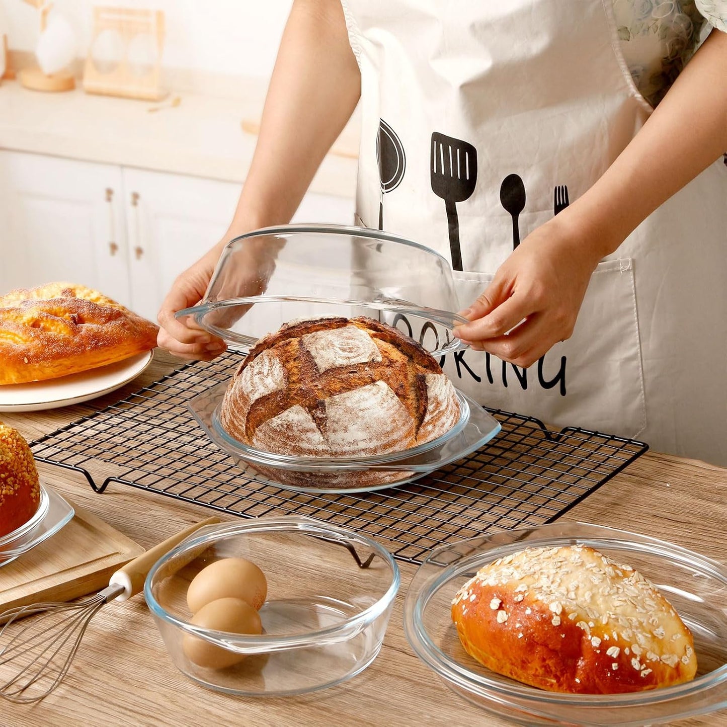 Clear Transparent Glass Casserole Dish Set of 3 Oven-Safe Bakeware Bowls DEMO