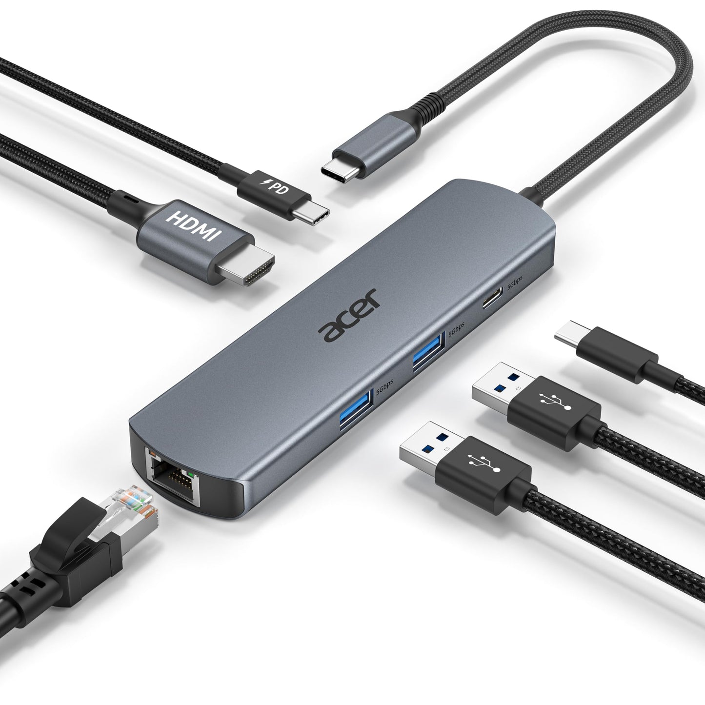 Acer 6-in-1 USB Hubs USB Hub with Gigabit Ethernet, 4K HDMI, 2 USB-A Ports DEMO