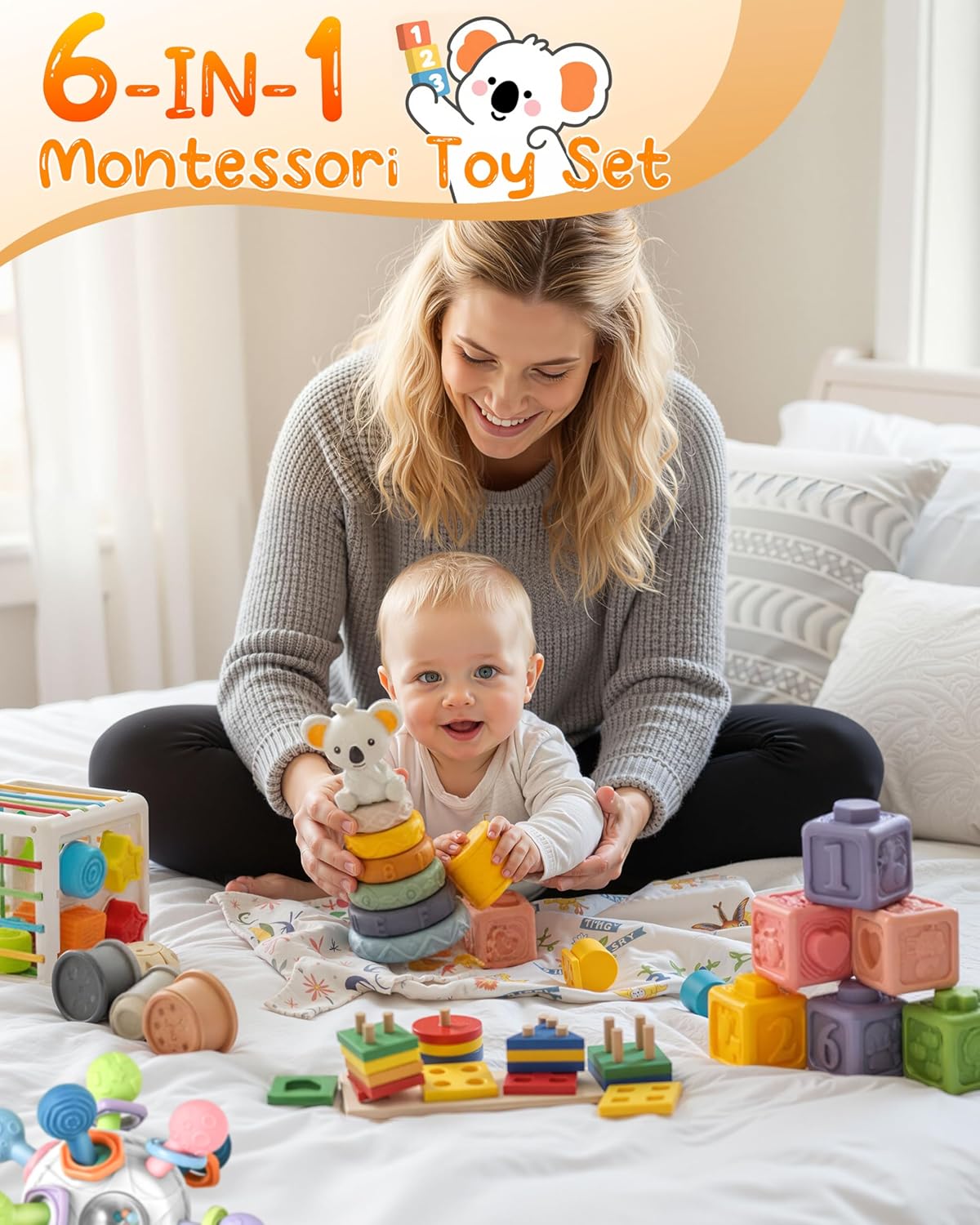Montessori Stacking Rings Sorting Toy Sensory Bin Multicolour Educational NEW