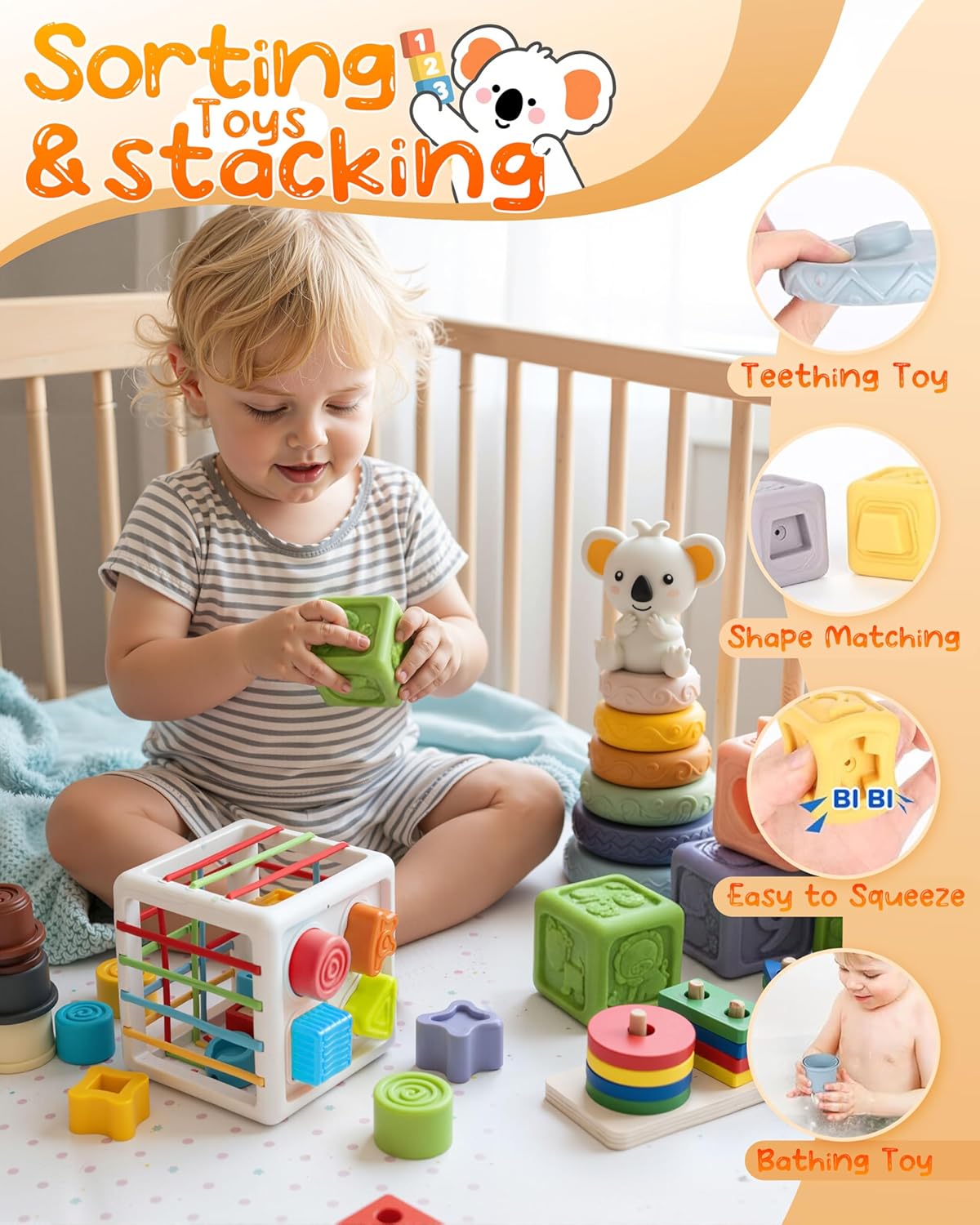 Montessori Stacking Rings Sorting Toy Sensory Bin Multicolour Educational NEW