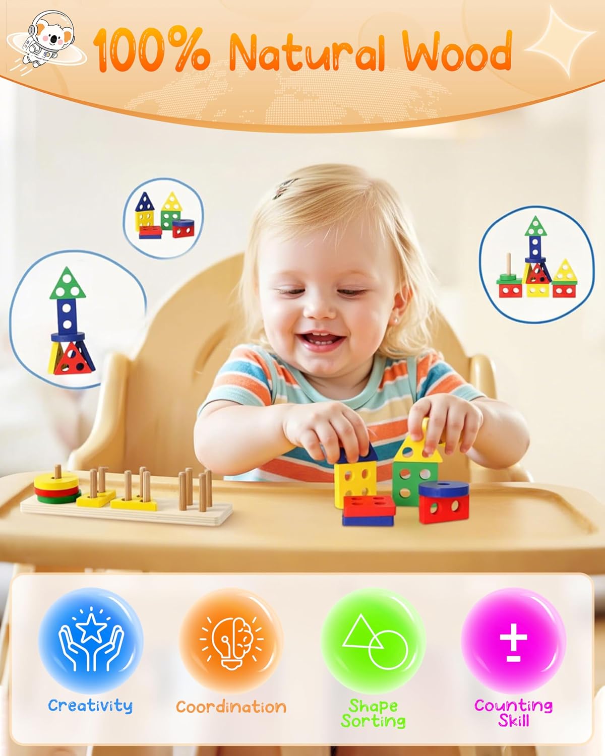 Montessori Stacking Rings Sorting Toy Sensory Bin Multicolour Educational NEW
