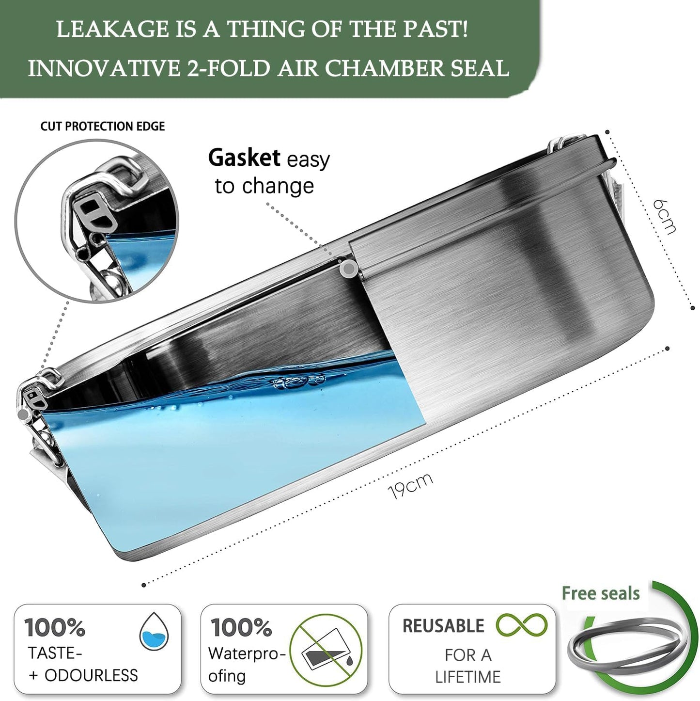 Stainless Steel Bento Lunch Box, Leak-Proof 1200ml Compartments, Meal Prep DEMO