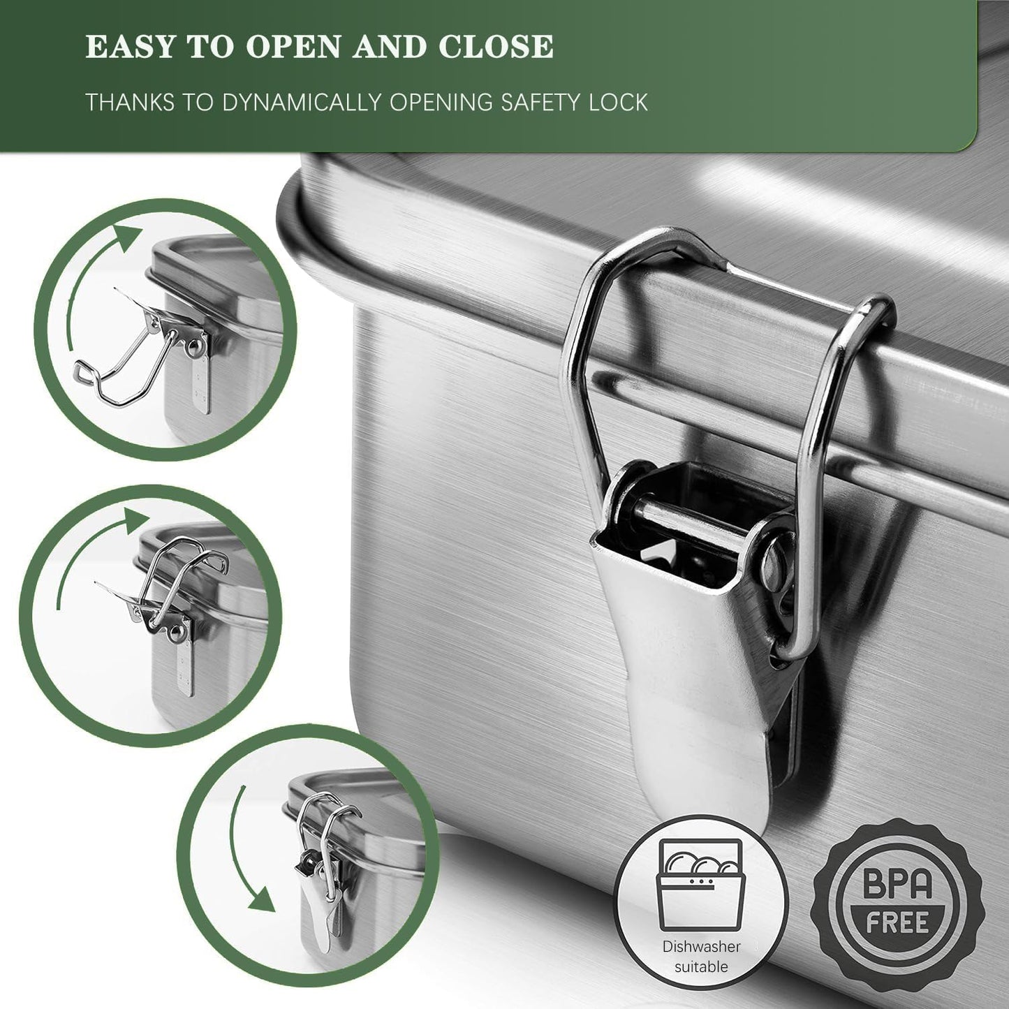Stainless Steel Bento Lunch Box, Leak-Proof 1200ml Compartments, Meal Prep DEMO