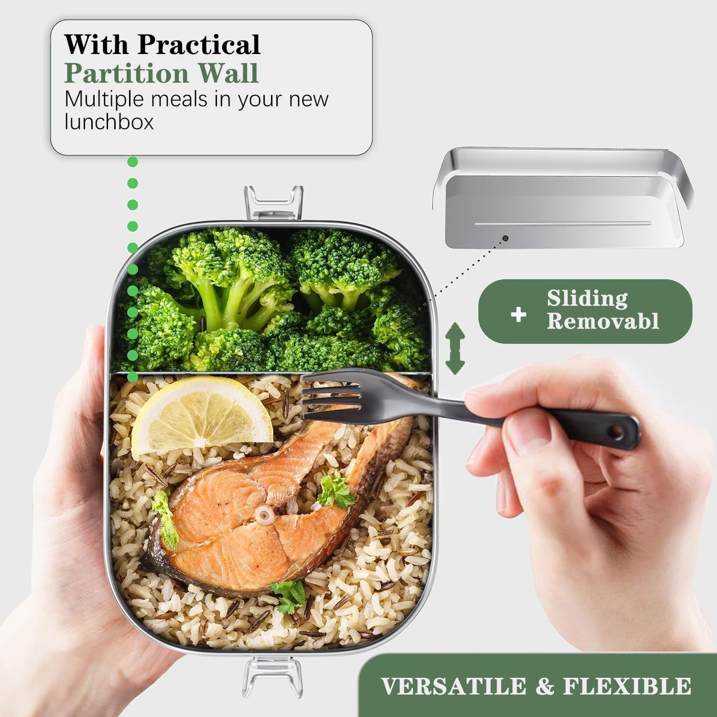 Stainless Steel Bento Lunch Box, Leak-Proof 1200ml Compartments, Meal Prep DEMO