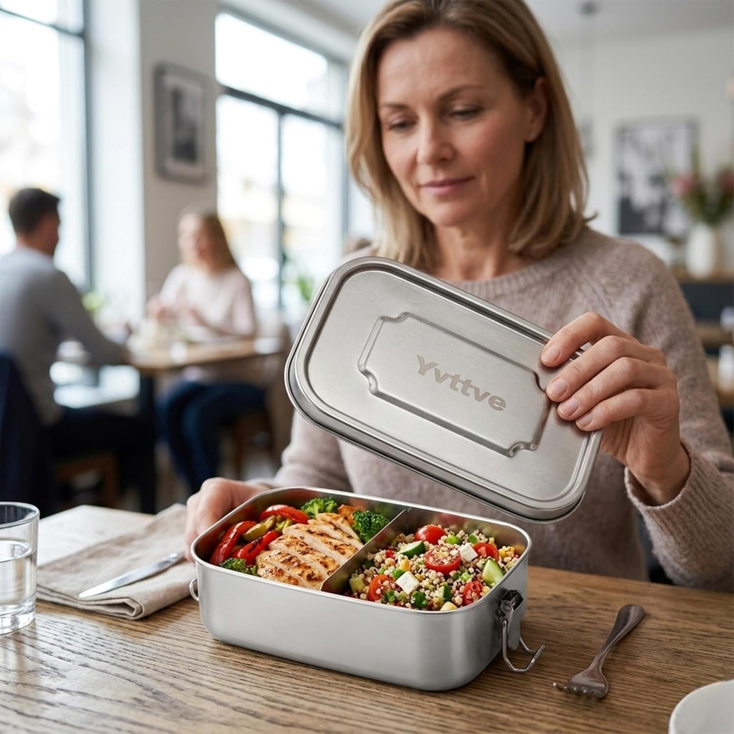 Stainless Steel Bento Lunch Box, Leak-Proof 1200ml Compartments, Meal Prep DEMO