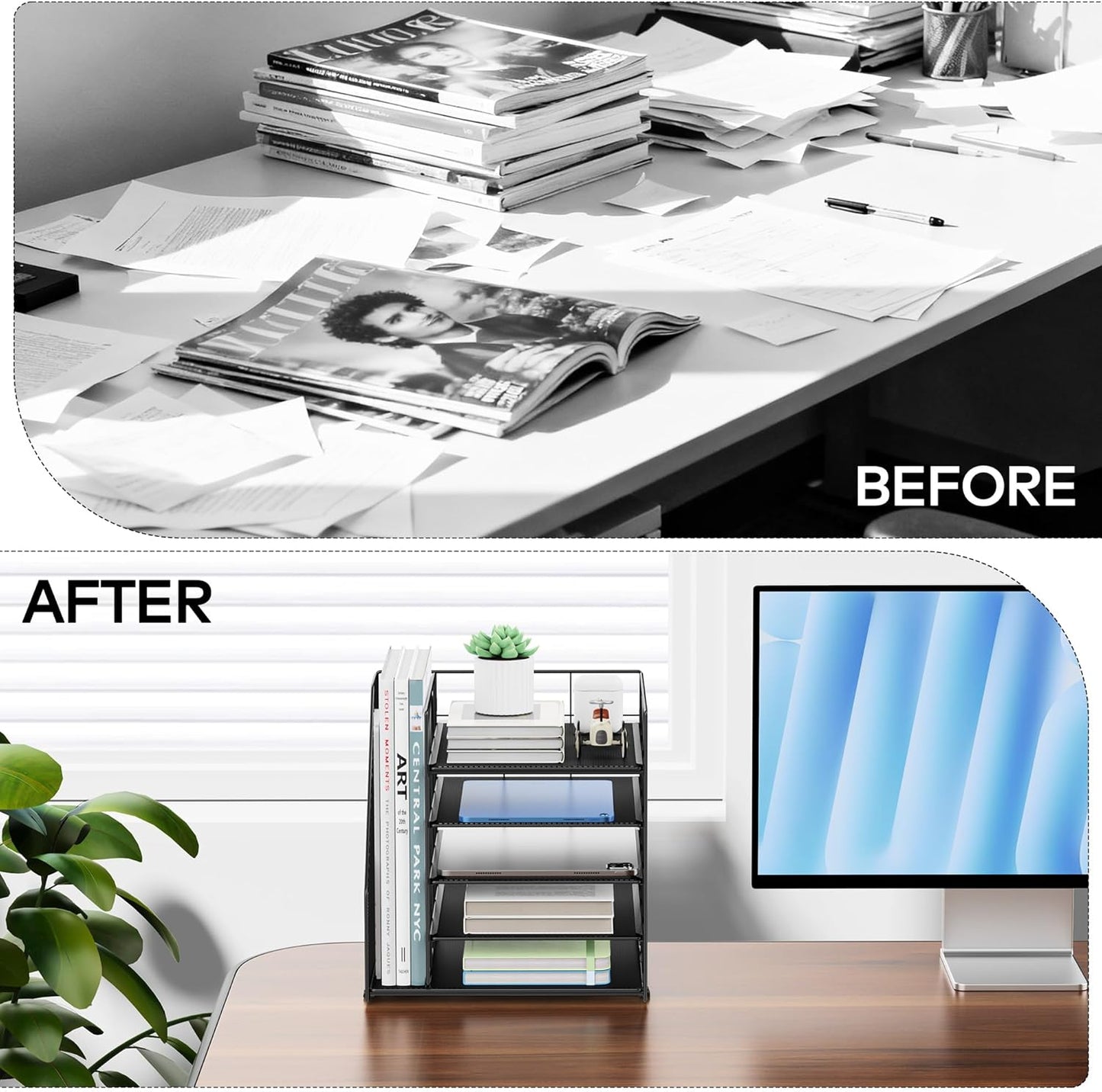 Auvo 5-Tier Metal Mesh Desk Organizer Paper Letter Tray File Holder Classic NEW