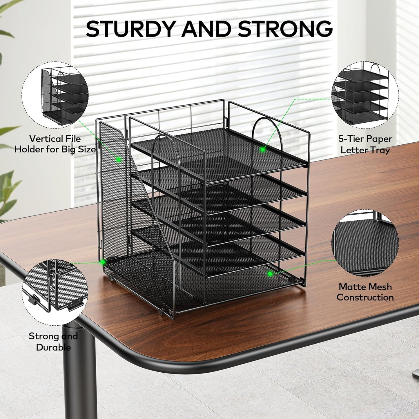 Auvo 5-Tier Metal Mesh Desk Organizer Paper Letter Tray File Holder Classic NEW