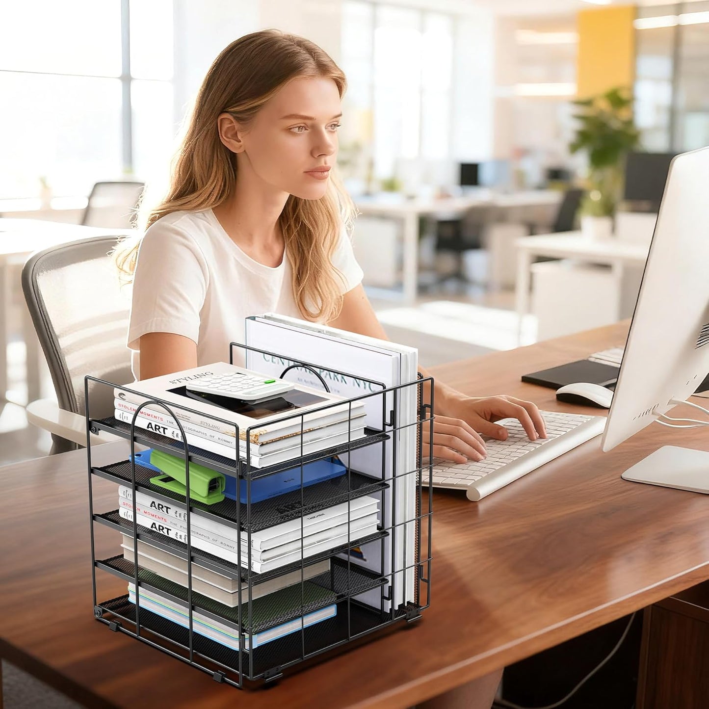 Auvo 5-Tier Metal Mesh Desk Organizer Paper Letter Tray File Holder Classic NEW