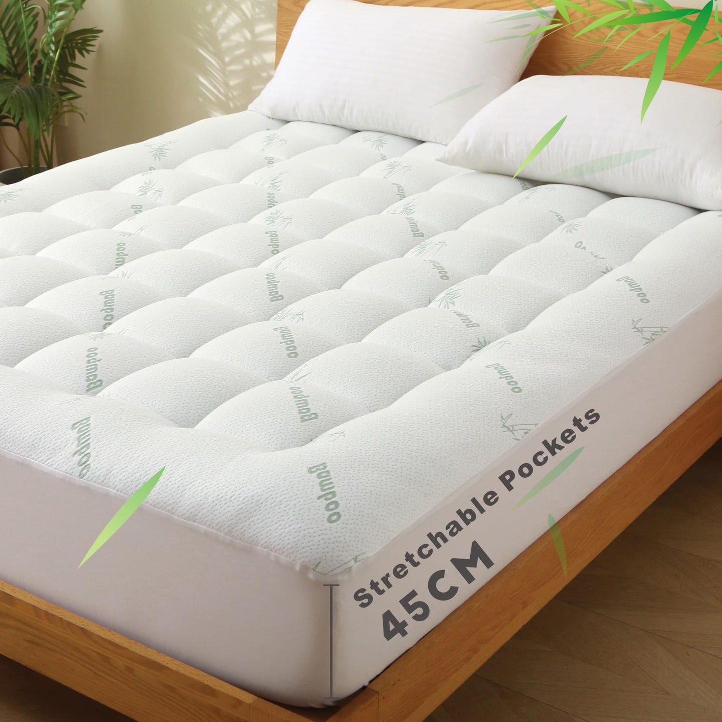 ForZzz Bamboo Mattress Topper Cooling Breathable Pillow Top Queen Size Size NEW