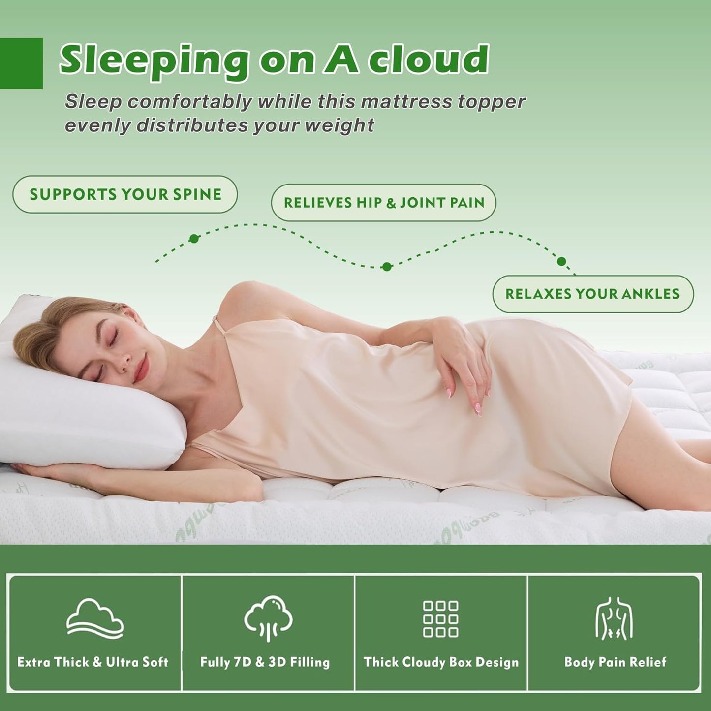 ForZzz Bamboo Mattress Topper Cooling Breathable Pillow Top Queen Size Size NEW