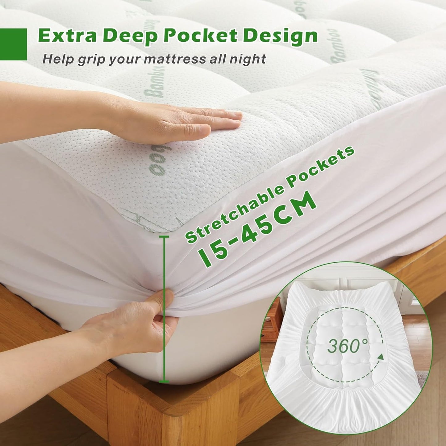ForZzz Bamboo Mattress Topper Cooling Breathable Pillow Top Queen Size Size NEW