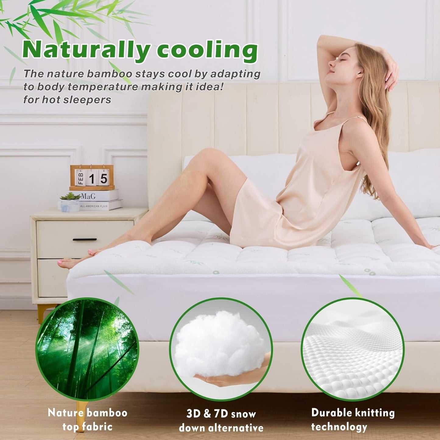 ForZzz Bamboo Mattress Topper Cooling Breathable Pillow Top Queen Size Size NEW