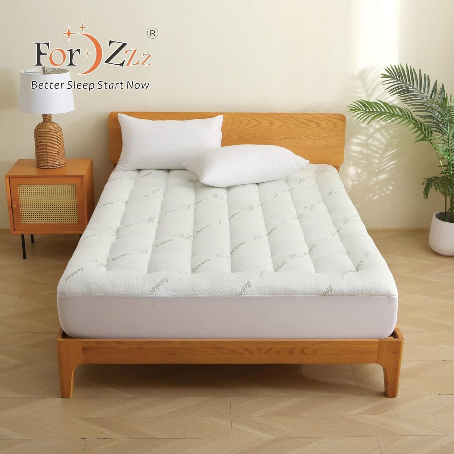 ForZzz Bamboo Mattress Topper Cooling Breathable Pillow Top Queen Size Size NEW