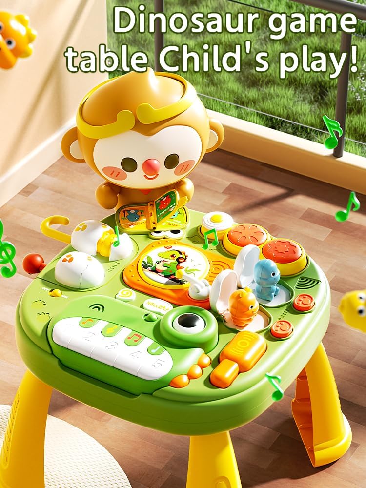 Wooden Musical Activity Table Sensory Fun Educational Toy Green Standard DEMO