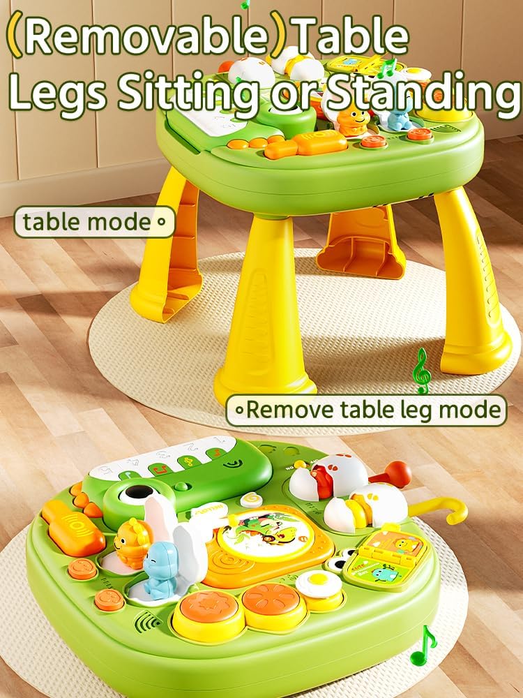 Wooden Musical Activity Table Sensory Fun Educational Toy Green Standard DEMO
