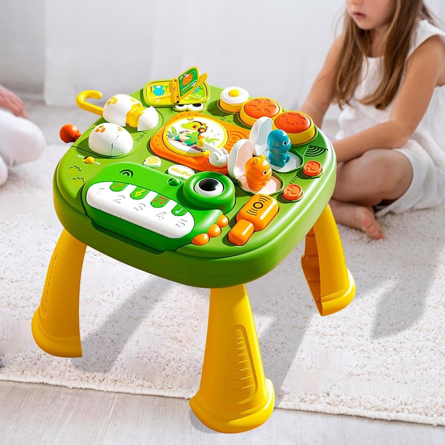 Wooden Musical Activity Table Sensory Fun Educational Toy Green Standard DEMO