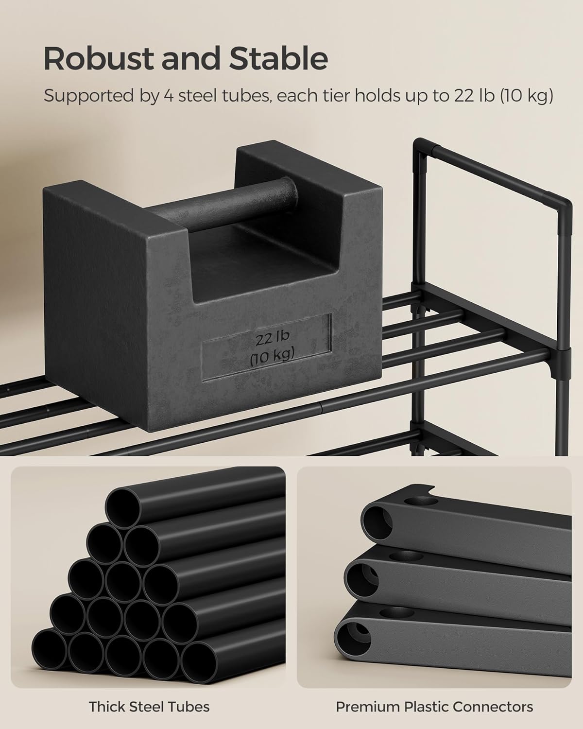 SONGMICS 3-Tier Free Standing Shoe Organizer Rack Metal Storage Shelf Size NEW