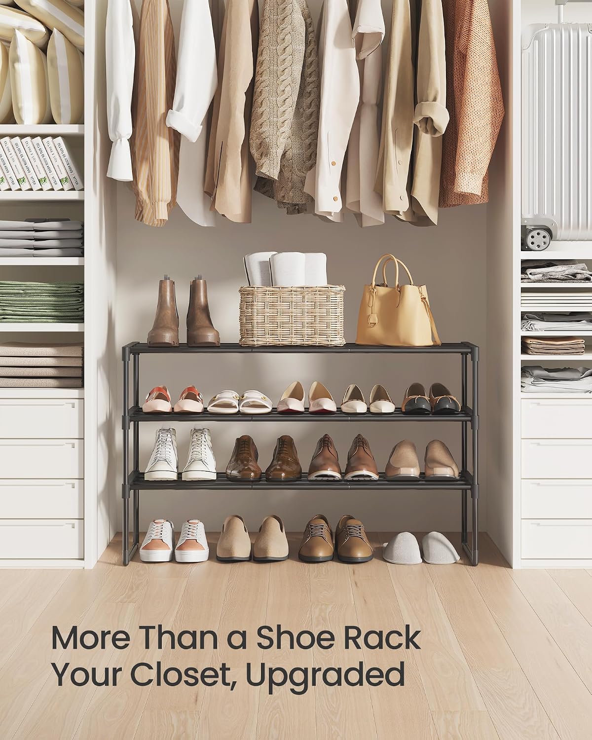 SONGMICS 3-Tier Free Standing Shoe Organizer Rack Metal Storage Shelf Size NEW