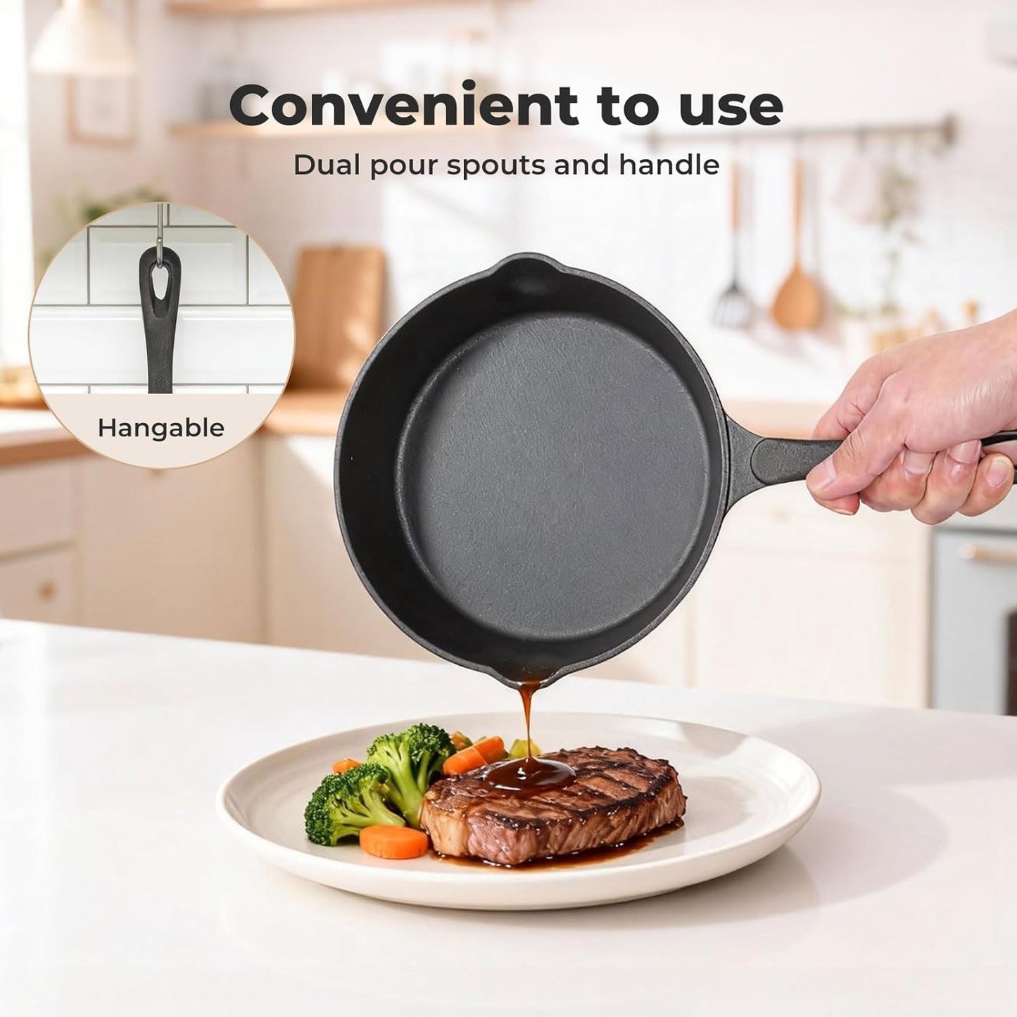 TOQUE Pre-Seasoned Cast Iron Skillet Frying Pan Cookware Black Size 7.9 NEW