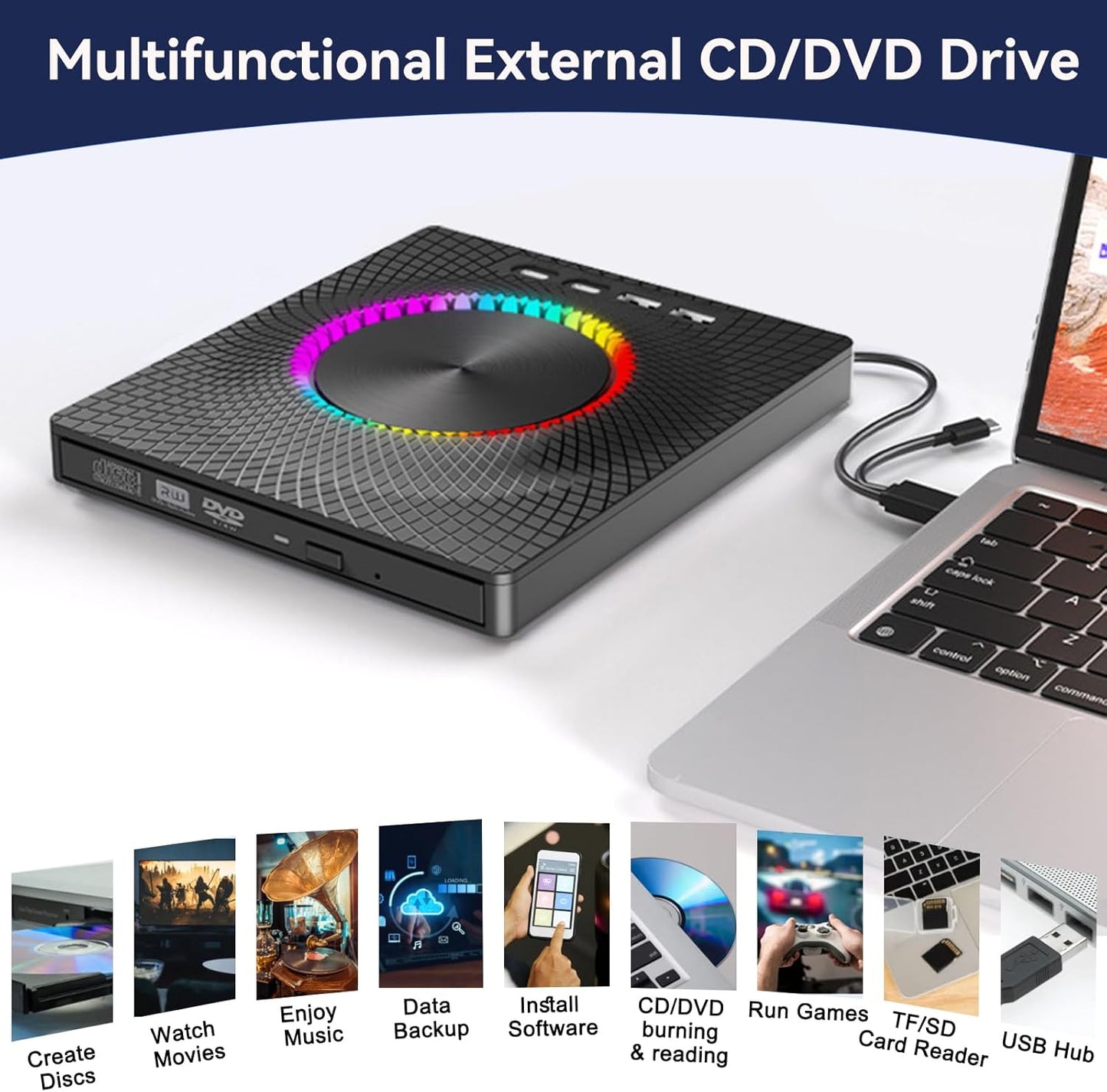 External CD DVD Drive Player Reader Writer for Laptop PC Desktop Black NEW