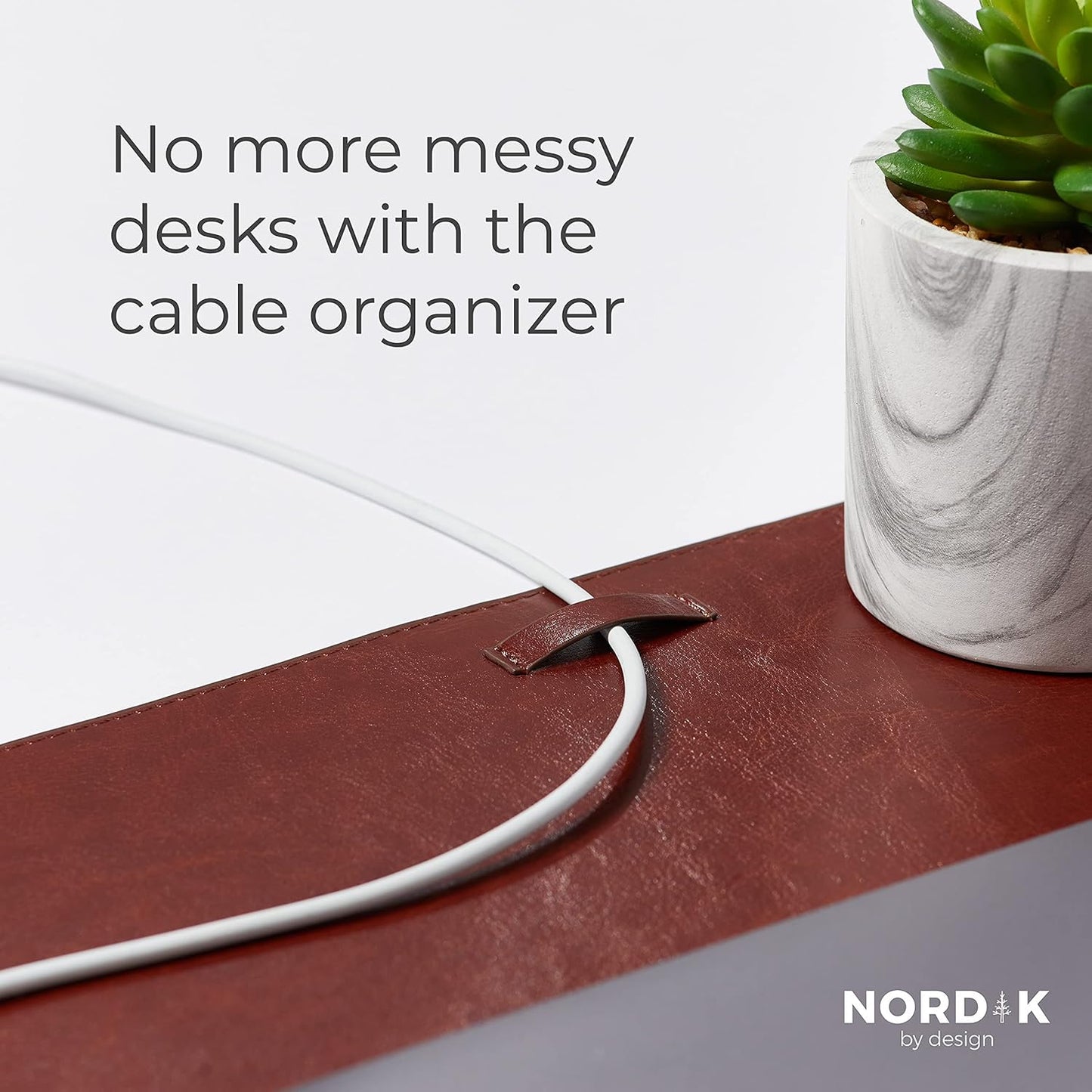 Nordik By Mouse Pads Design Leather Desk Mat Cable Organizer Cognac Brown NEW
