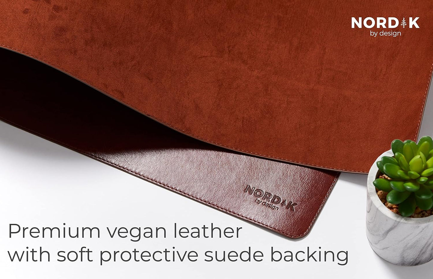 Nordik By Mouse Pads Design Leather Desk Mat Cable Organizer Cognac Brown NEW