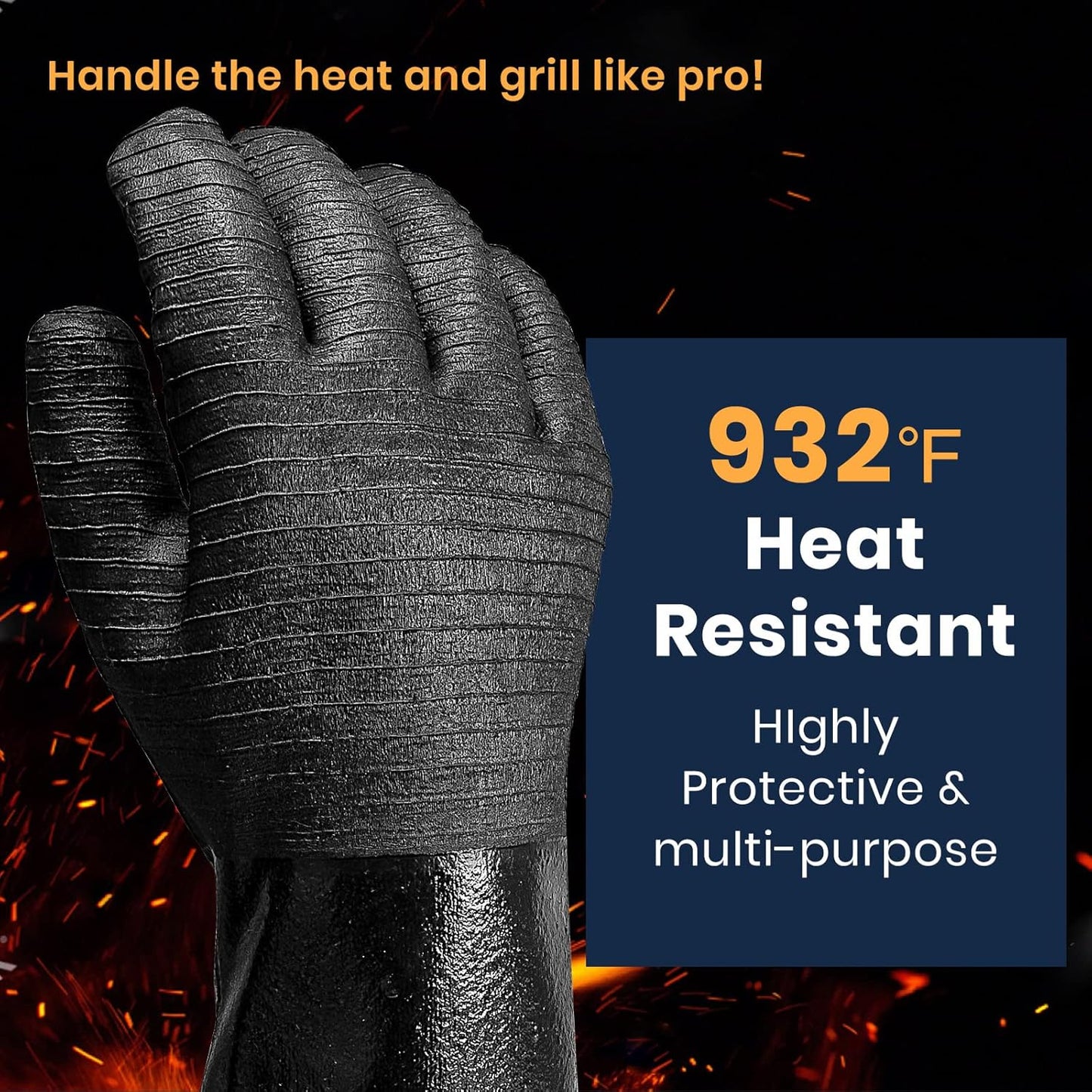 GEEKHOM Heat Resistant Waterproof Oven Mitts Long Sleeve Black Size 18 Size NEW